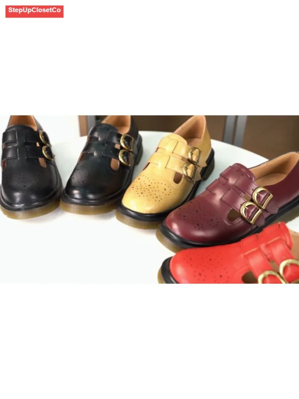 Chunky Platform Mary Janes with Double Straps 90s Vintage Style Round Toe
